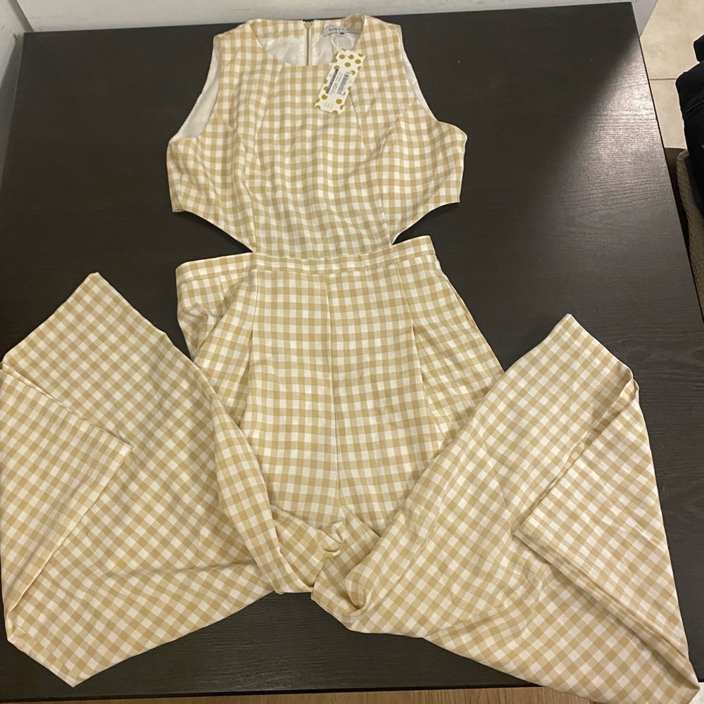 Womens Harper & Me soft yellow checkered Jumpsuit, size medium